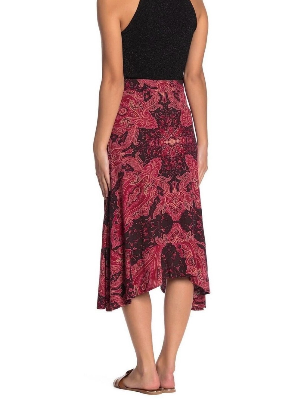 Free People “At the Shore” Plum Paisley Midi Skirt Size 8 - Picture 2 of 5